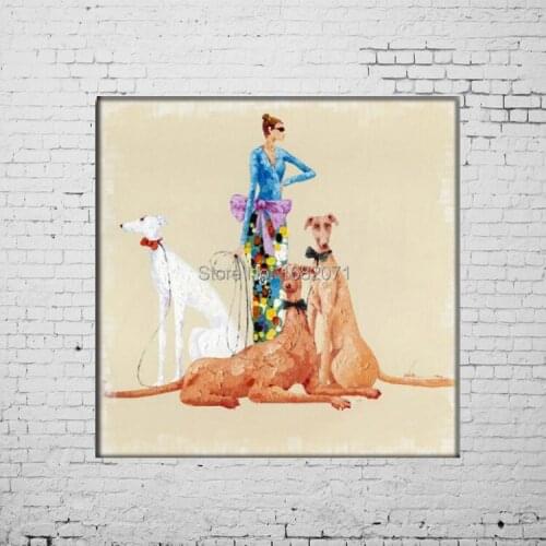 Oushimei Factory New Painting Hot Sell Modern Lady With Three Dog Oil Painting On Canvas For House Wall Modern Decoration