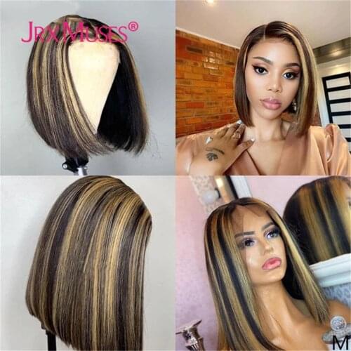 Short Bob Cut Human Hair Lace Part Wigs 1B Highlights 27 Color 13x1+6x1 T Part Lace Wig Bleached Knots Pre Plucked Remy Wigs