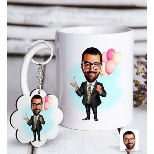 Personalized Boys Birthday Caricature Of White mug And Keychain Gift Seti-3
