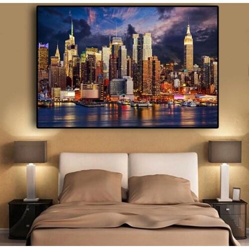 Sunset Cloud New York City Manhattan Building Posters Wall Art Pictures Painting Wall Art for Living Room Home Decor (No Frame)
