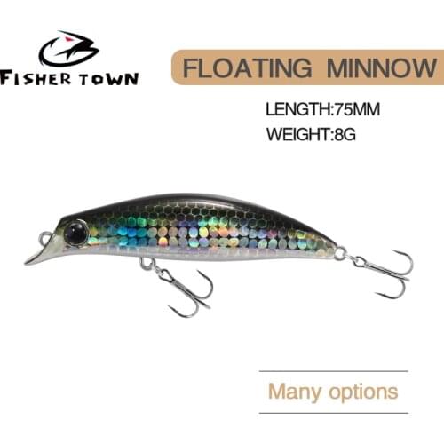 Fisher Town New 75mm 8g Minnow Fishing Lure Laser Hard Professional Seawater Long Casting Lure Sinking Wobblers Artificial Bait