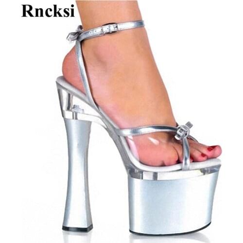 Rncksi Open Toe Shoes New Pole Dance Sandals Women Platform Sexy Straps sandals 18cm Square high heels dress New womens shoes