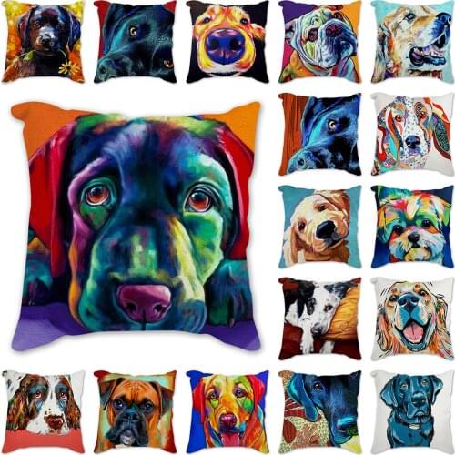 Cute Colorful Labrador Dog Pillowcase Decor Pet Animal Printed Cushion Cover for Sofa Home Car Linen 45*45cm Pillow Case