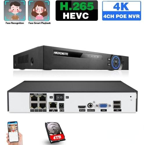 H.265 NVR 4CH CCTV Network Video Recorder 4K ONVIF Video Surveillance Recorder 5MP POE NVR Security System XMEYE 8MP 4 Channels