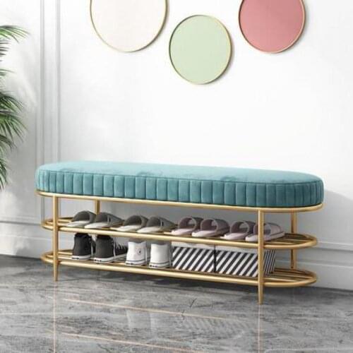 Nordic Light Luxury Iron Art Shoe Changing Stool Home Door Soft Bag Sitting Shoe Cabinet Entrance Door Creative Shoe Stool