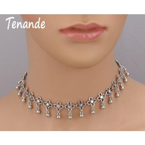 Tenande Vintage Bohemian Tattoo Clavicle Chain Necklaces Beads Flowers Tassel Necklaces & Pendants for Women Charm Jewelry Gifts