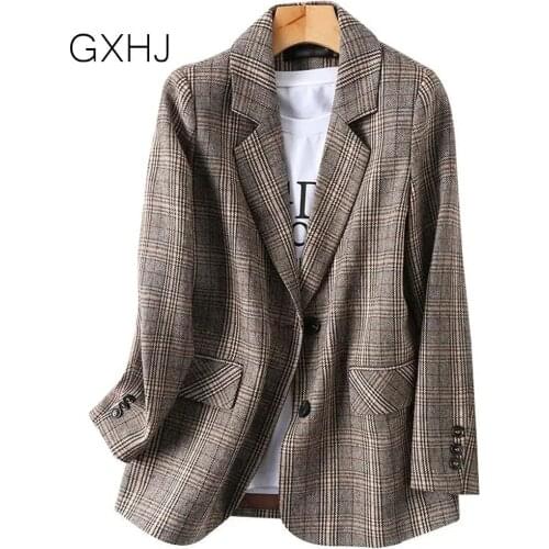 Vintage Women Plaid Blazer 2021 Autumn Chic Female Long Sleeve Suit Jackets Stylish Ladies Blazer Office Ladies Female Suit 151