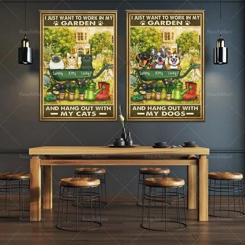 I just want to work in my garden and hang out with my cat. Vertical frameless poster canvas gift for cat lovers