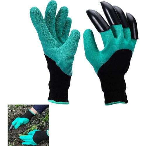 1Pair Green Garden Gloves ABS Plastic Garden Genie Rubber Gloves With Claws Quick Easy to Dig and Plant for Digging Planting