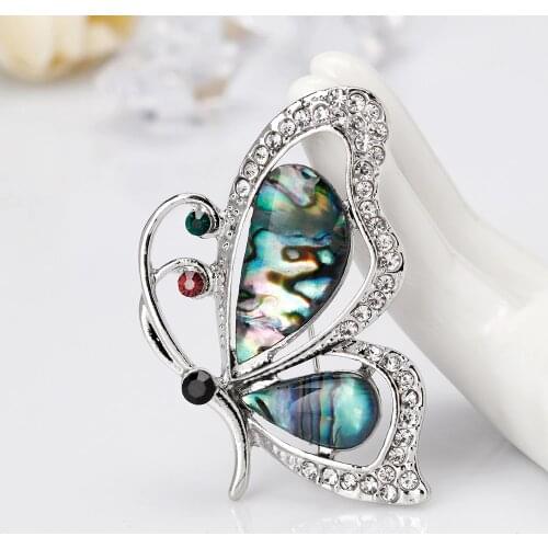 Red and Blue Crystal Tentacle Butterfly Brooches Natural Shell Animal Brooch for Women Wedding Top Grade Pin Jewelry Accessories