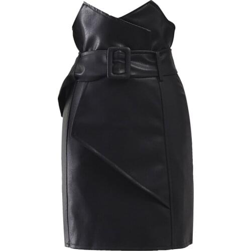 Plus size 2XL New 2020 PU Leather Women Skirts Pencil Patchwork High Waist Skirt Ladies Package Hip Mini Skirt