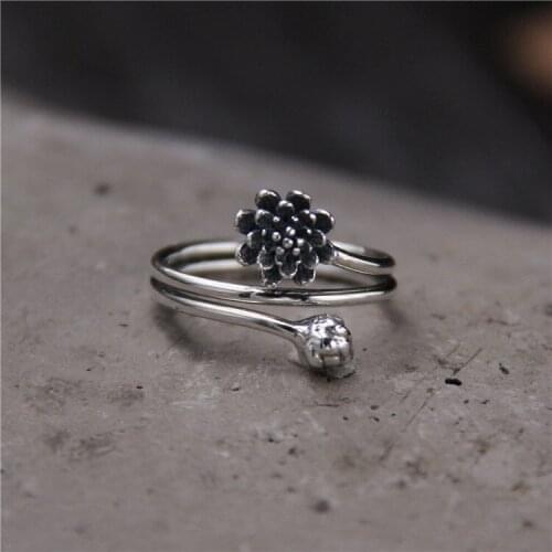 2019 Rushed Anel Feminino S925 Floret Multilayer Individuality Female Ring Thai Do Old National Wind Restoring Ancient Ways