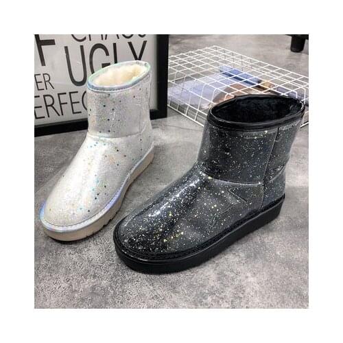 Winter womens boots new thick snow boots lacquer leather sequins plus velvet waterproof non-slip short tube womens boots