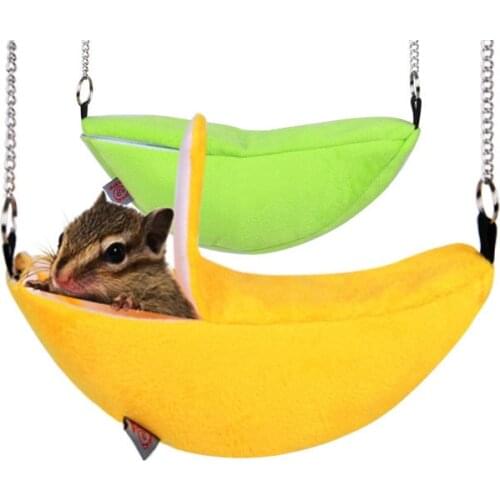1pc Winter Worm Short Plush Banana Boat Shape Hamster Sugar Glider Hammock Cage Corner Hanging Sleeping Bed Cage Small Pet Toy