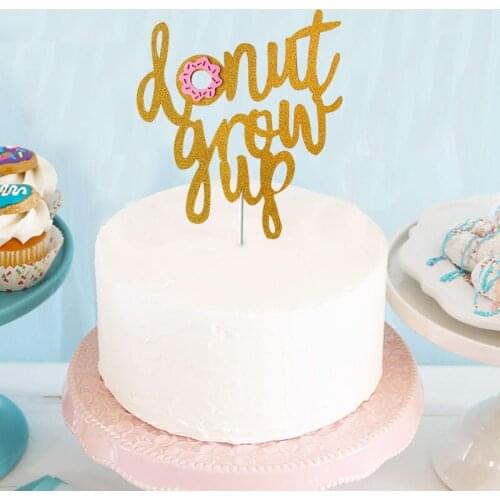 Happy Birthday Gold Cake Topper "Donut Grow Up" Letters Kids Favors Birthday Party Decoration Cupcake Flag Favors Deocr baby