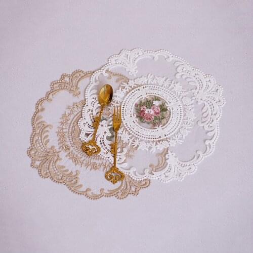 1Pc for Dining Table Embroidery Craft Placemat European Style Lace Flower Fabric Insulation Plate Mat Anti-scald Coaster