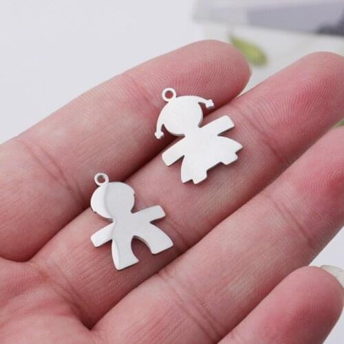 100% Stainless Steel Boy & Girl Charm Blank For Engrave Metal Boy & Girl Family Charm Mirror Polished Wholesale 20pcs