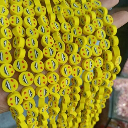 100pcs 10mm Yellow Smile Face Polymer Clay Beads DIY Cute Expression Loose Spacer Fimo Clay Bead For Jewelry Making Bracelet