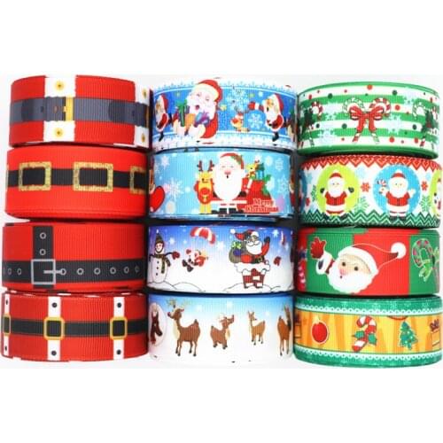50 Yards 1'' 25MM Christmas Day Printed Grosgrain Ribbons For Hair Bows/ Gift Packaging DIY Handmade Materials Y19072402