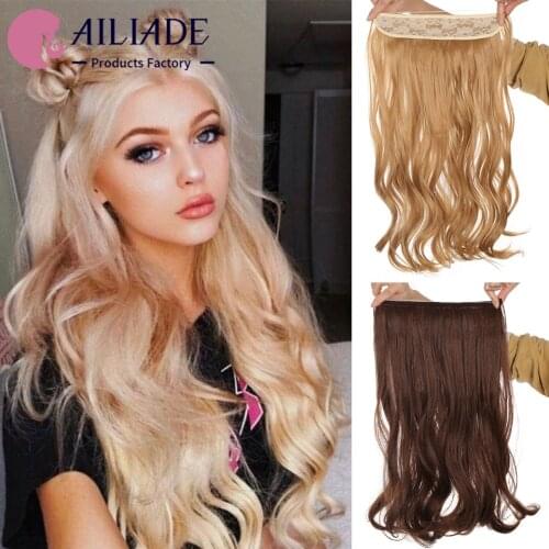 AILIADE No Clip Halo Hair Extension Synthetic Artificial Long Wave Hairpiece Hidden Secret False Hair Piece For Women