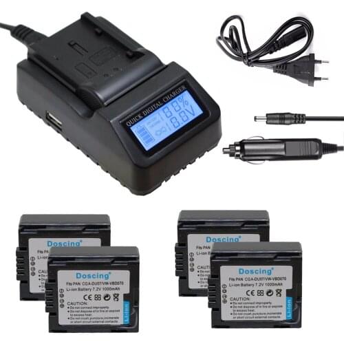 4Pcs 1000mAh CGA CGR DU06 DU07 Camera batteries +LCD Charger for Panasonic CGA-DU21 CGA-DU14 CGR-DU06 CGR-DU07 VSB0470 VW-VBD070