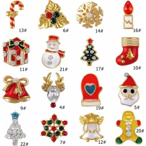 10PCS 3D Christmas Beaded Alloy Snowflake Necklace Snowman Santa Claus Trees Rhinestone Nail Art Xmas Decoration Phone Gems Tips