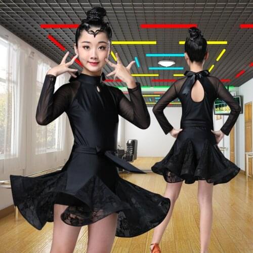 Lace Kids Newest Sexy Ballroom Dresses Tango Salsa Latin Dance Dress Children black lace dress for girls sleeveless