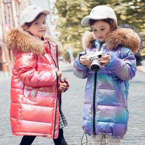 Boys Girls Down Jacket Winter Long Thicking Large Real Fur Childrens Winter Down Coats Baby Snowsuit Jacket Waterproof Outfits