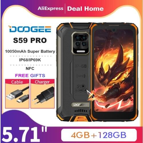 DOOGEE S59 Pro IP68/IP69K Rugged Mobile Phone 10050mAh 5.71'' HD+ Smartphone Helio P22 Octa Core 4+128GB 2W Loud Volume Speaker
