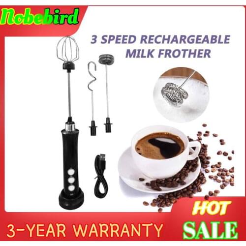 Electric Milk Frother 3 Speeds Egg Beater Cappuccino Coffee Foamer 3 Whisk Handheld Beater Hot Chocolate Latte Drink Mixer