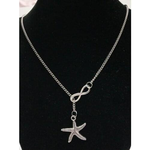 Hot 50cm Chain Summer style Fashion Jewelry Vintage lucky 8&beautiful starfish Charms Pendant Statement Necklace Gift X25