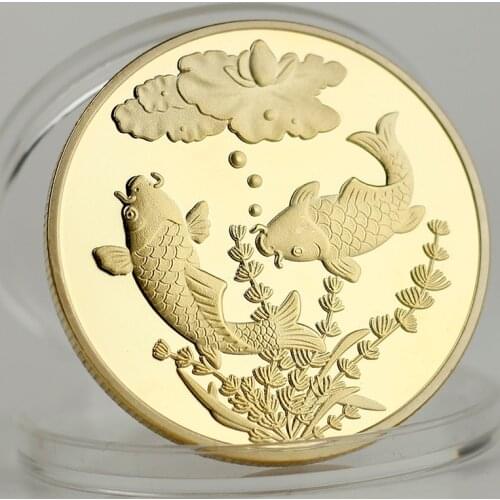 China Koi Fish gold Coin Chinese Feng Shui Mascot Animal Fish Coins Collectibles Home Decorations Art Gift