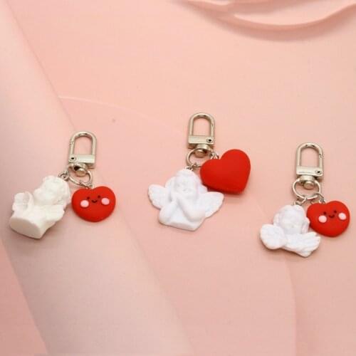 Resin Angel Cupid Heart Pendant Keychain Key Ring For Women Gift Fashion Cute Wings Baby Statue Bag Car Airpods Box Keychain K82