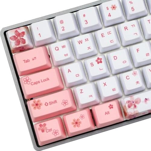 Beautiful Sakura Dye-Sublimation PBT OEM Profile 60% Korean & Japanese Keycaps For Mechanical Keyboard