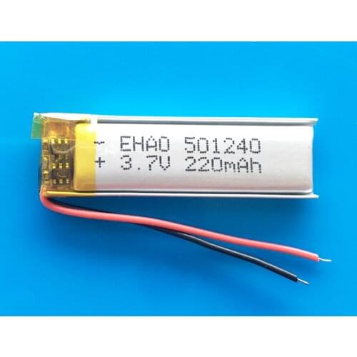 3.7V 220mAh 501240 lithium polymer Lipo rechargeable battery for MP3 MP4 GPS bluetooth headset video pen camera