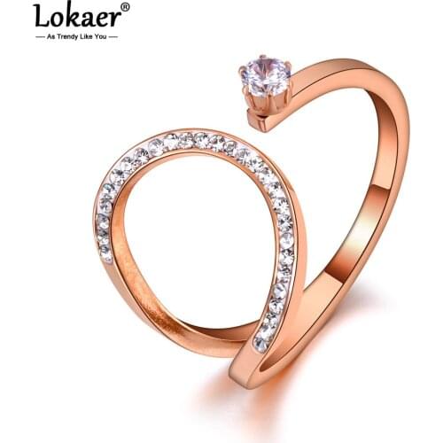 Lokaer Titanium Stainless Steel Bohemia Geometric Rhinestone Ring Jewelry Exquisite CZ Crystal Wedding Rings For Women R19136
