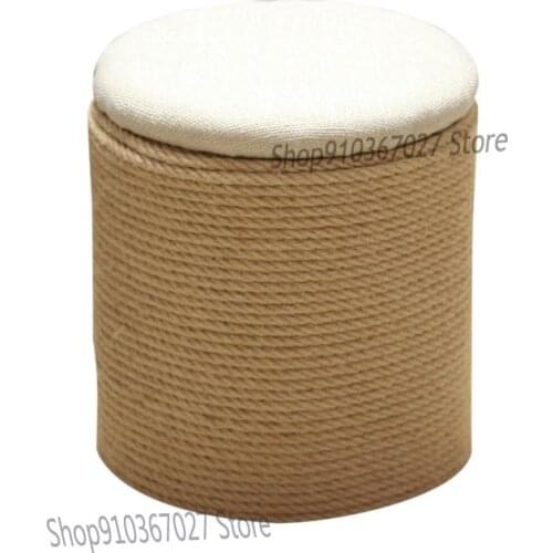 Small Stool Can Be Stored Round Stool Living Room Hemp Rope Low Stool Adult Sofa Stool Creative Sitting Pier Balcony Small Pier