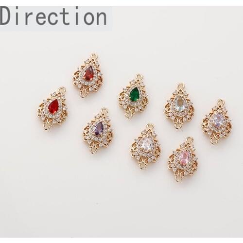 Copper-plated gold drop double-hanging tassel connector micro-inlaid zircon pendant handmade jewelry DIY earrings material