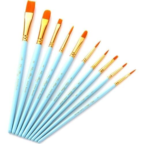10Pcs/Pack Nylon Paint Brushes Set Painting Brush Wooden Handle For Acrylic Gouache Oil Watercolor Professional Art Supplies