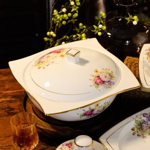 Jingdezhen ceramic ware dish set household high-grade gold tracing western style bone china tableware set gold tracing tableware