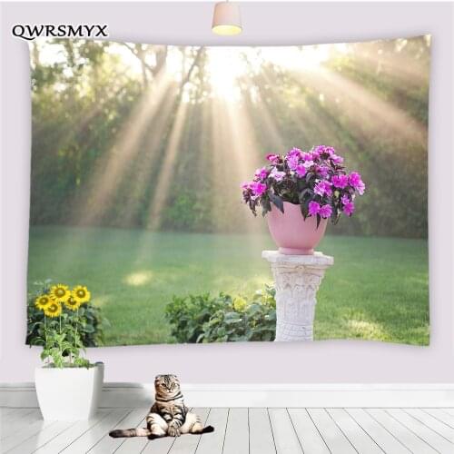 Sunlight Garden Landscape Tapestry Custom Print Wall Hanging aesthetic Living Room Bedroom Decor Background Wall Art Tapestries