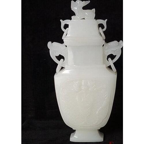 Natural authentic Afghanistan white jade carving vase decoration living room business handicraft decoration