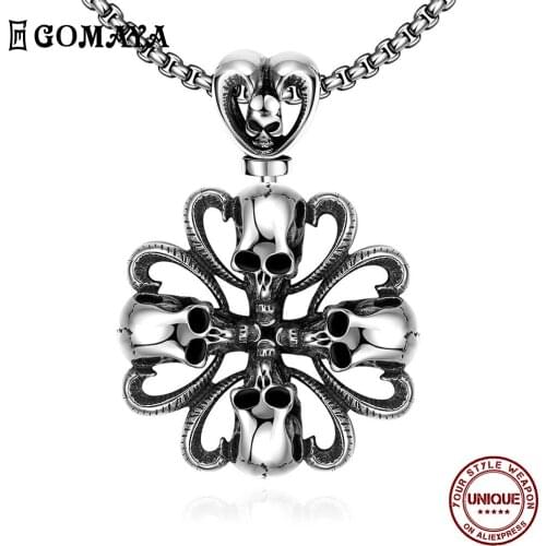 GOMAYA Stainless Steel Necklaces For Men Skull And Crossbones Combination Shape Punk Hip Hop Rock Metal Gothic Unisex Jewelry