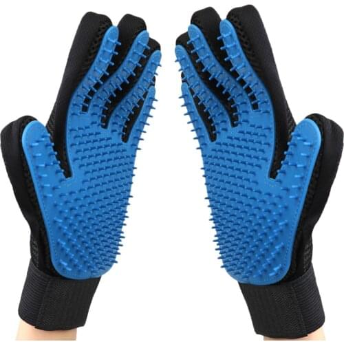 Pet Grooming Glove Cat Hair Removal Mitts De-Shedding Brush Combs For Cat Dog Horse Finger Cleaning Silicone Massage Brush Blue