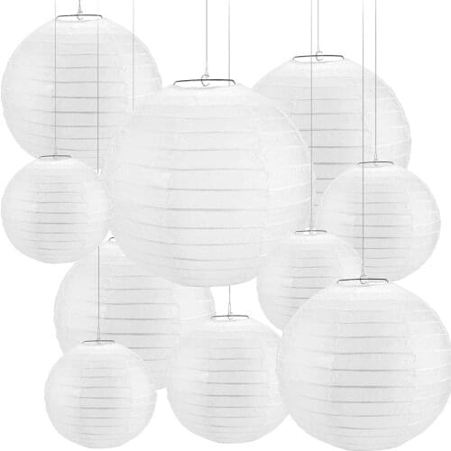 SHGO HOT-30 Pcs 4 inch-12 inch White Paper Lantern Chinese Lanterne Papier Lampion Wedding Party Halloween Christmas Event Hangi