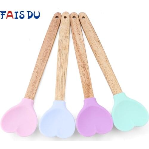 Silicone Heart Shape Pastry Spatulas With Wooden handle Cookie Spoon Baking Accessories Kitchen Tools Accessories Utensils
