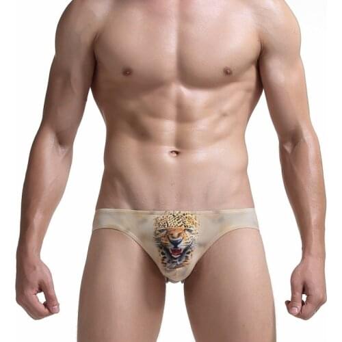 New Mens Sexy Fashion 3D Print Ice Silk Briefs HOT Animal Pattern Brief Underwear Bikini Panties Gay Underwear Low Waist