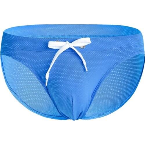 Mens Drawstring Briefs Beach Surfing Swimwear Male Fashion Sexy Low Waist Underwear Mesh Breathable Solid Color Elastic Briefs