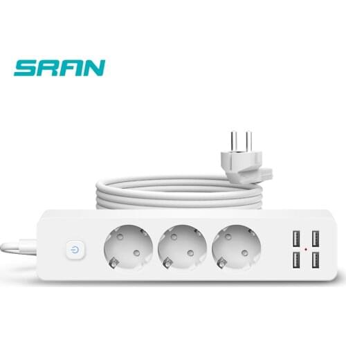 EU Power Strip Socket 2200w 10a socket with usb 4 USB charging ports outlet 5v 2.4a for home office plug with main switch