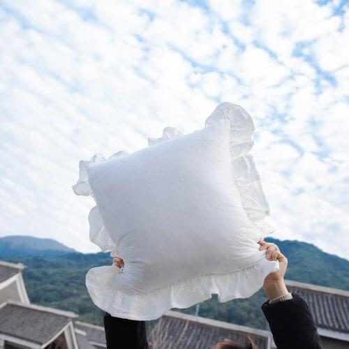 Lotus Leaf White Ruffle Pillow Case 100% Cotton Pillowcases with Invisible Zipper Princess Pillow Cover 45*45cm Cushion Cover